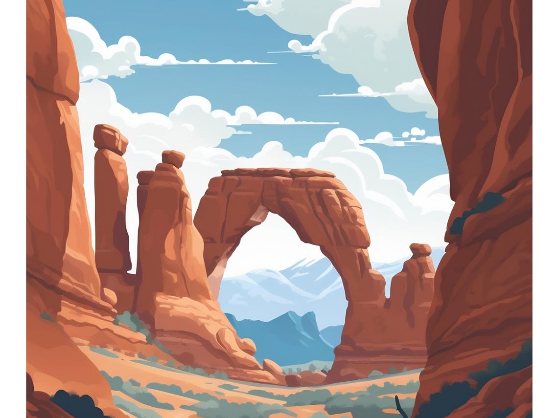 Arches National Park Red Rock Desert Arch Hikers Vintage Poster - Image 3