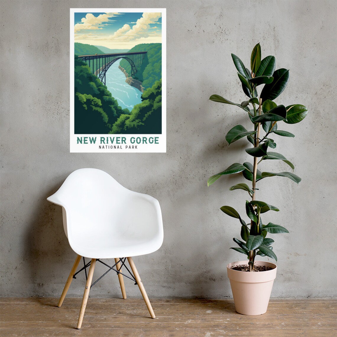 New River Gorge National Park Steel Arch Bridge Vintage Travel Poster - Image 2