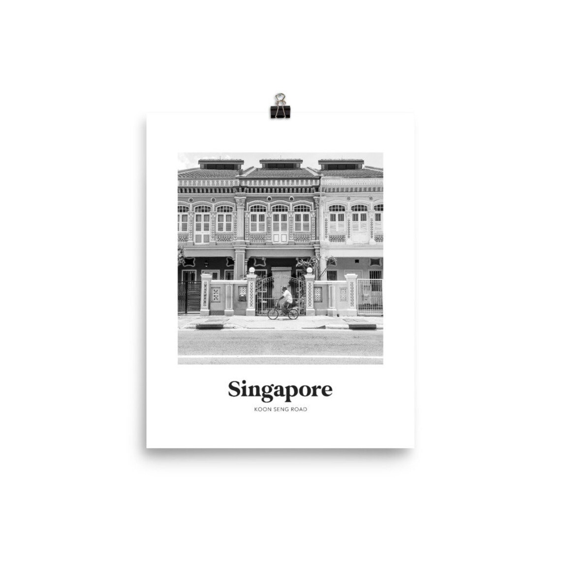 Singapore Koon Seng Road Black and White Shophouse Photo Poster - Image 4