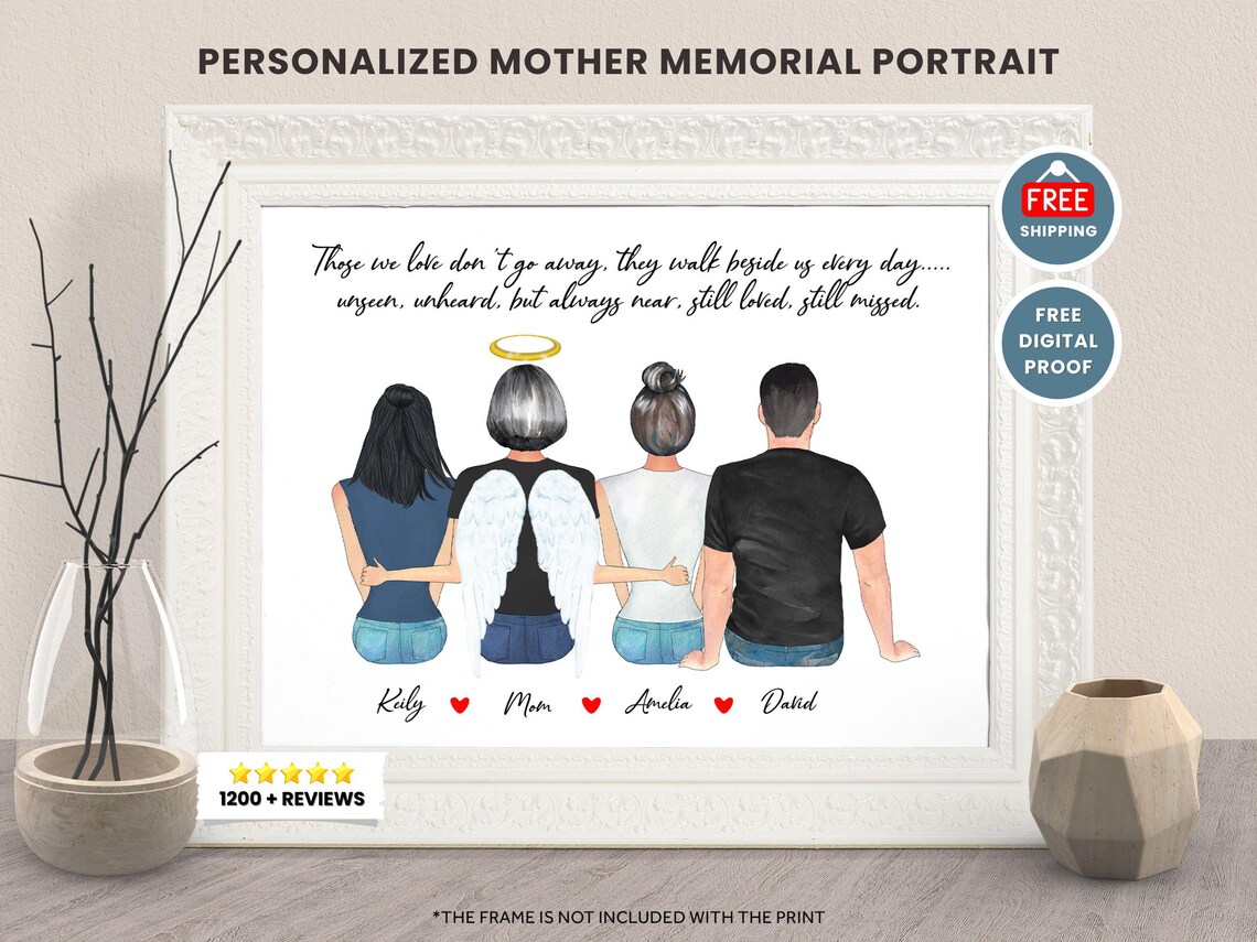 Personalized Mom in Heaven Memorial Family Portrait Gift Poster