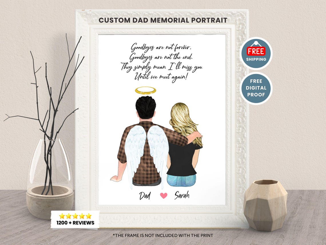 Custom Dad and Daughter Memorial Portrait Print Gift for Her