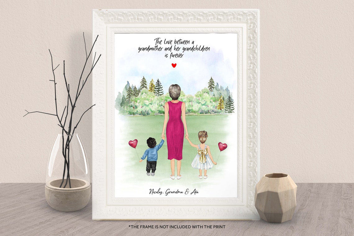 Custom Grandmother And Grandkids Garden Print Birthday Gift For Grandma Mom Nana Mother Daughter Mom Son Print Christmas Present Gift