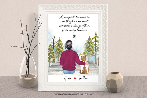 Cat Memorial Woman With Angel Cat Personalized Remembrance Poster