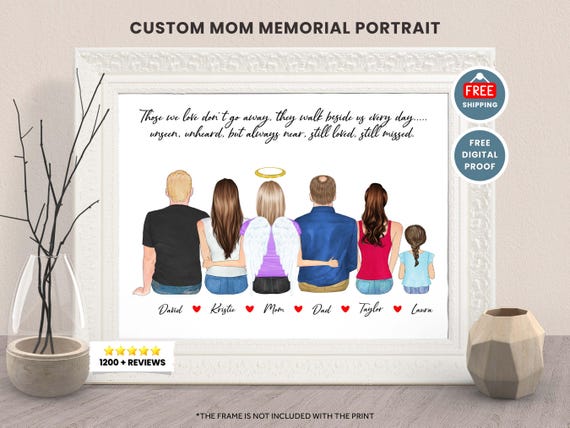 Personalized Mom in Heaven Memorial Family Portrait Gift Poster