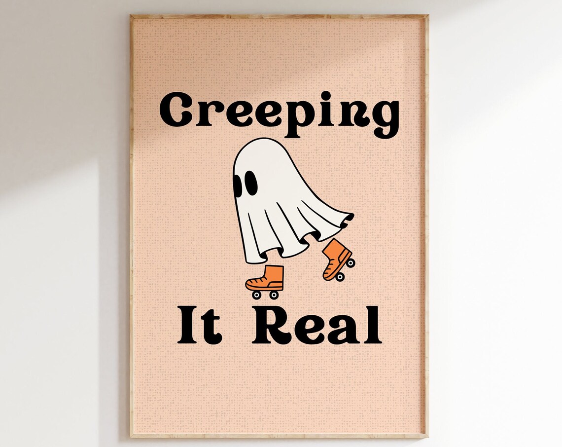 Creeping It Real Funny Ghost Roller Skates Retro Halloween Poster