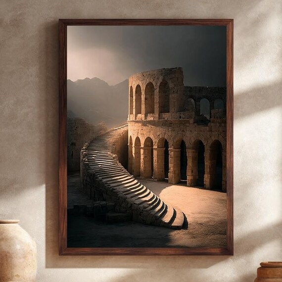 Ancient Roman Ruins Curved Stone Staircase Arches History Canvas Poster