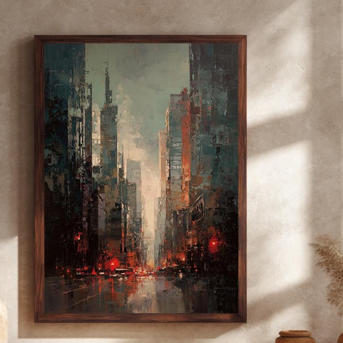 Moody Cityscape Art Print, Abstract Urban Skyline