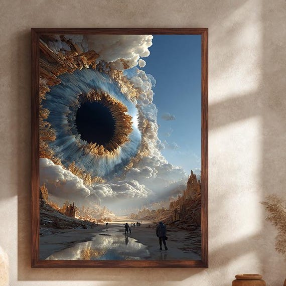 Surreal Giant Eye In Sky Fantasy Landscape Canvas Dreamlike Scifi Cloud Artwork Futuristic Wall Art For Unique Home Decor