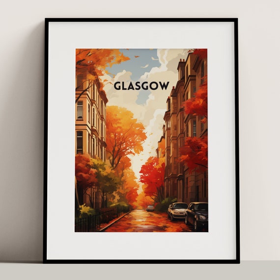 Glasgow Street Tenements Travel Poster, Scottish Cityscape