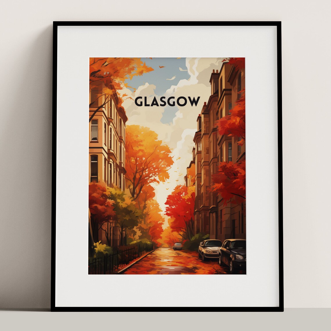 Glasgow Street Tenements Travel Poster, Scottish Cityscape