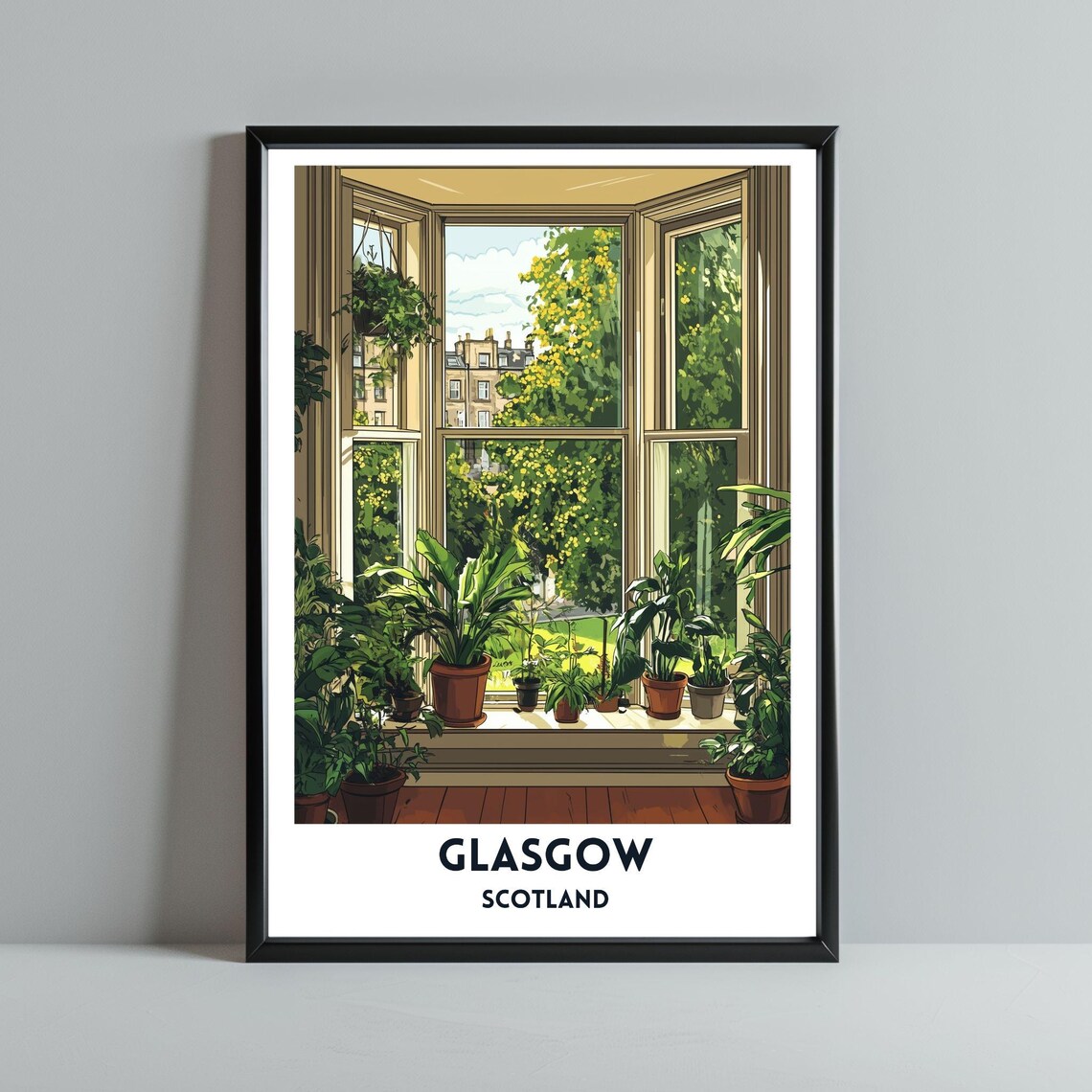 Glasgow Tenement Bay Window Greenery Houseplants Cozy Art Poster