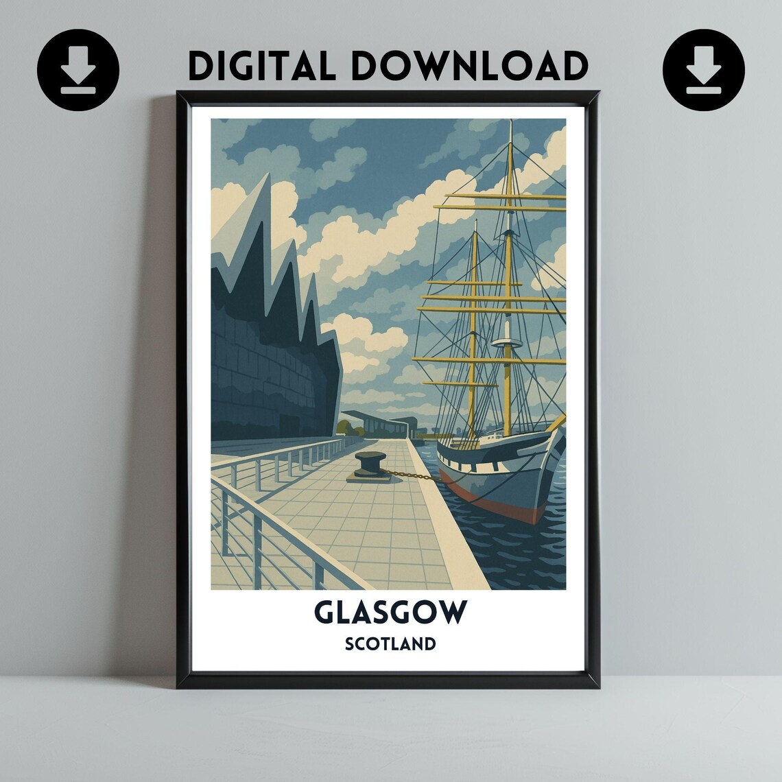 Riverside Museum Tall Ship Glasgow Travel Poster