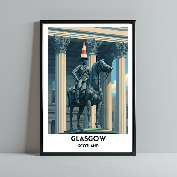 Glasgow Cone Statue Poster Art Print Scottish City Travel Scotland Cityscape Unframed Wall Iconic Landmark