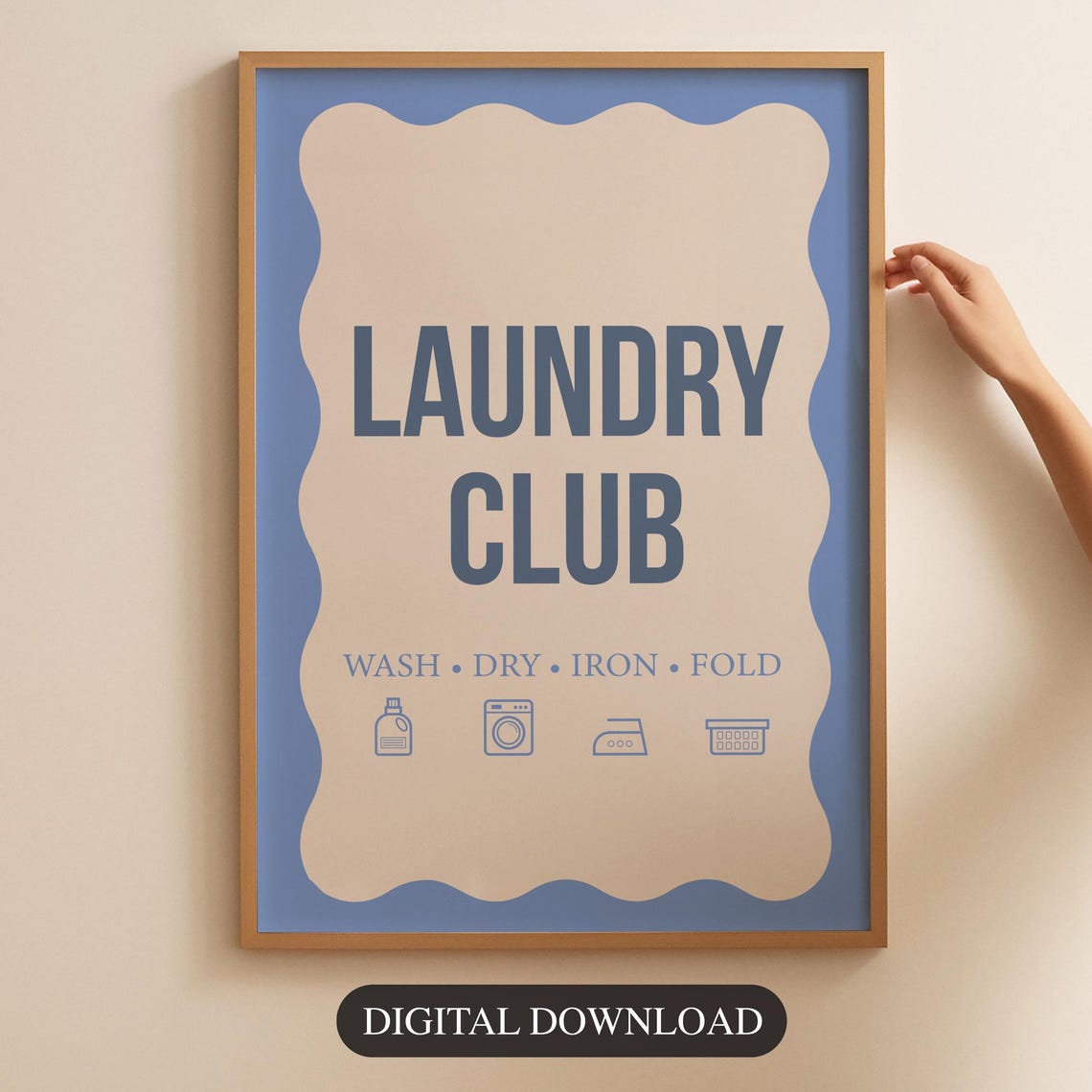 Laundry Club Wash Dry Iron Fold Retro Utility Room Decor Sign Poster