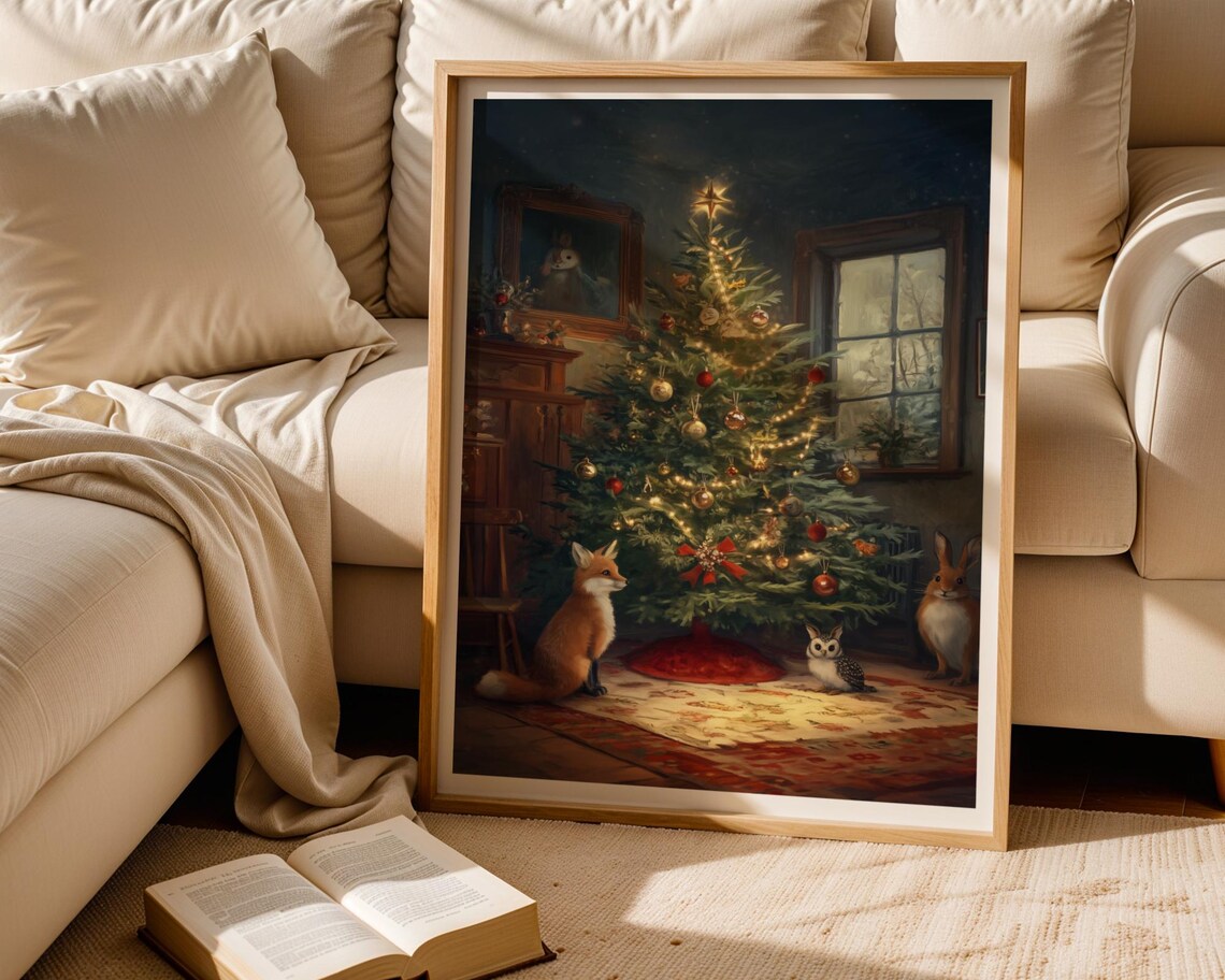Whimsical Holiday Fox Owl Rabbit Art Print - Image 2