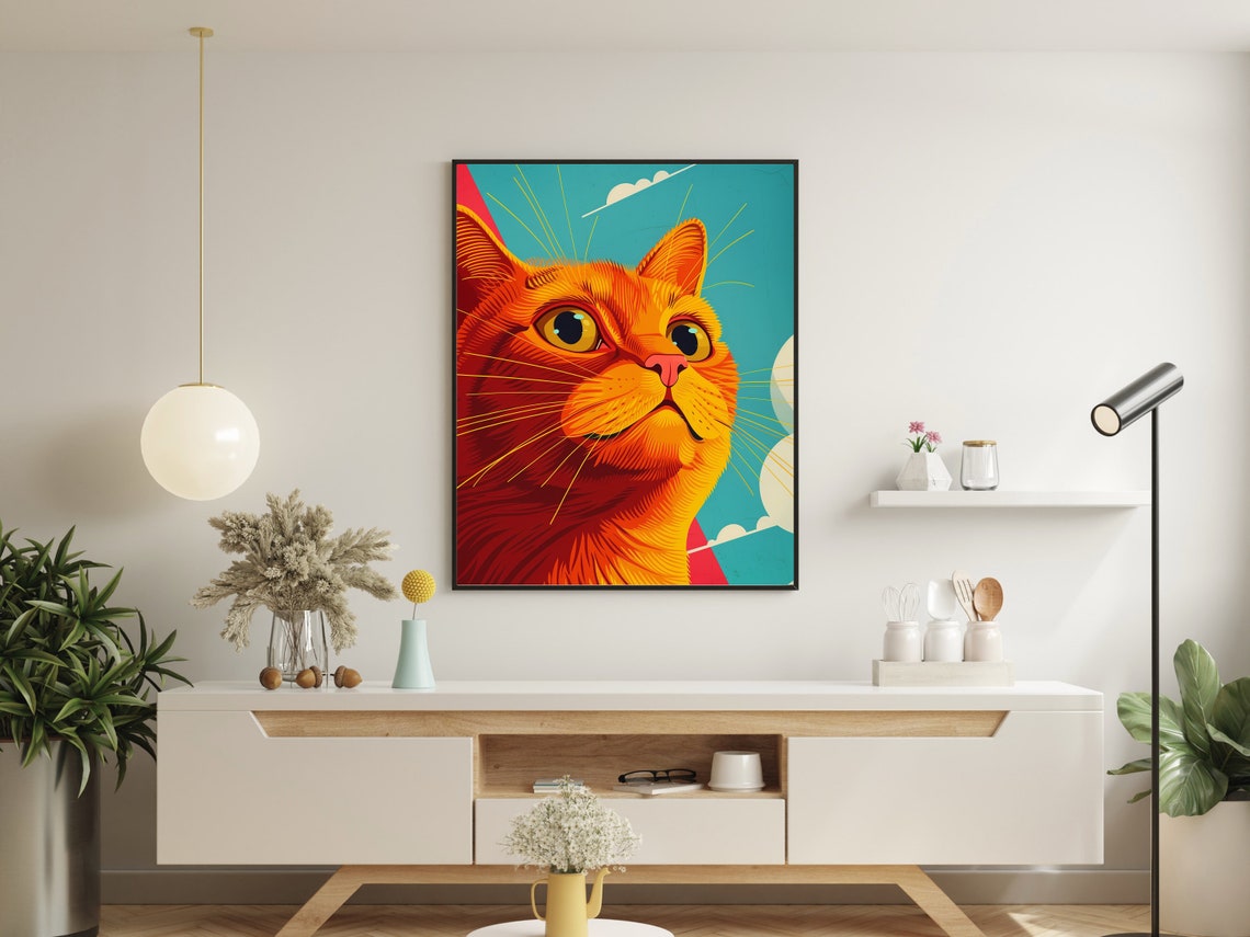 Ginger Cat Pop Art Portrait Poster Bold Retro Orange Cat Close Up - Image 2