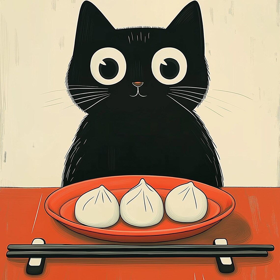 Japan Cat Illustration Print, Minimalist Kitchen Decor - Image 3