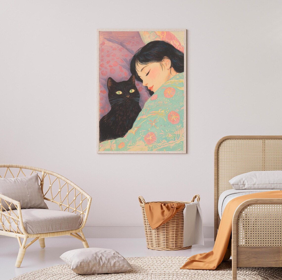 Sweet Girl Embracing Her Black Cat In Soft Pastel Dream Poster - Image 3