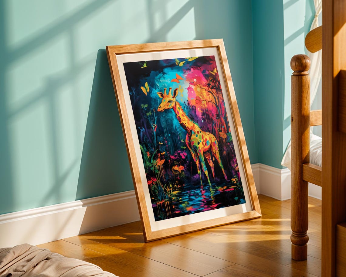 Neon Giraffe Jungle Poster Psychedelic Colorful Abstract Animal Art - Image 2