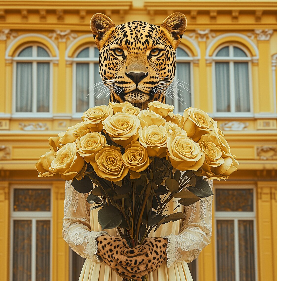 Golden Leopard Elegant Portrait Poster Yellow Roses Luxury Woman Art - Image 3