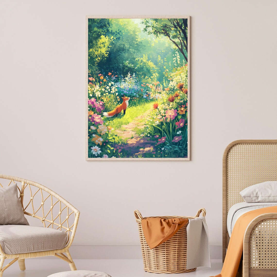 Cute Fox in a Colorful Meadow, Nature Art Print - Image 2