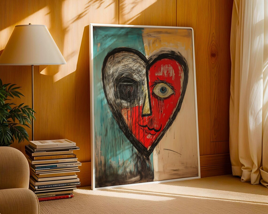 Abstract Crying Heart Face Expressionist Modern Art Painting Poster - Image 3