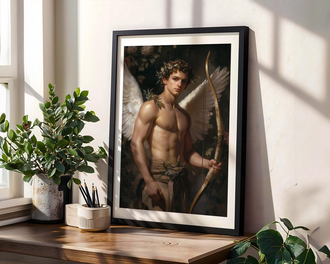 Cupid Angel with Bow Floral Crown Classical Mythology Art Poster - Image 2