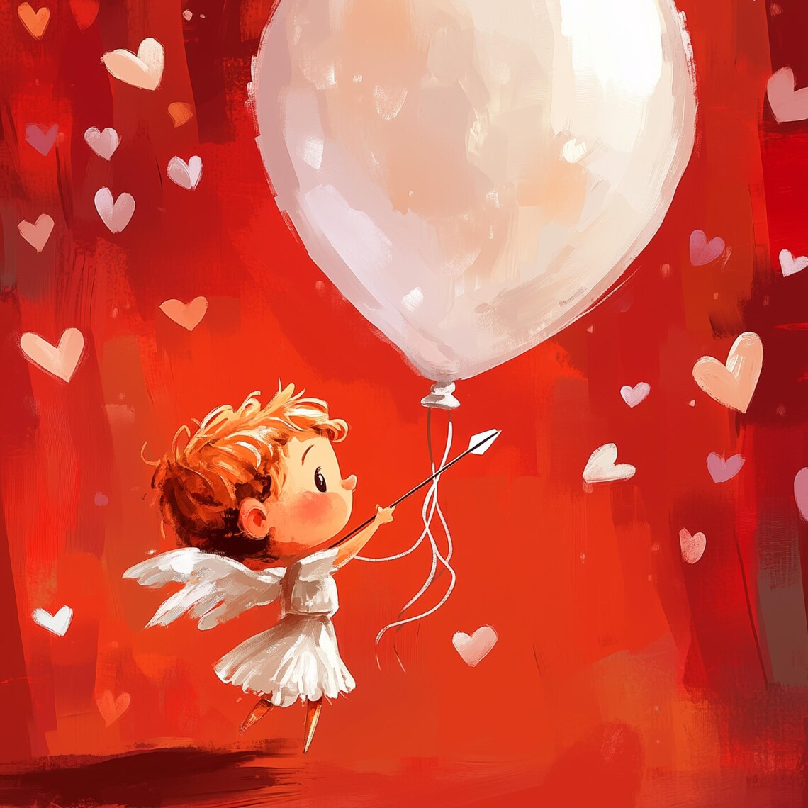 Flying Cherub with White Balloon Red Hearts Valentine Angel Poster - Image 3
