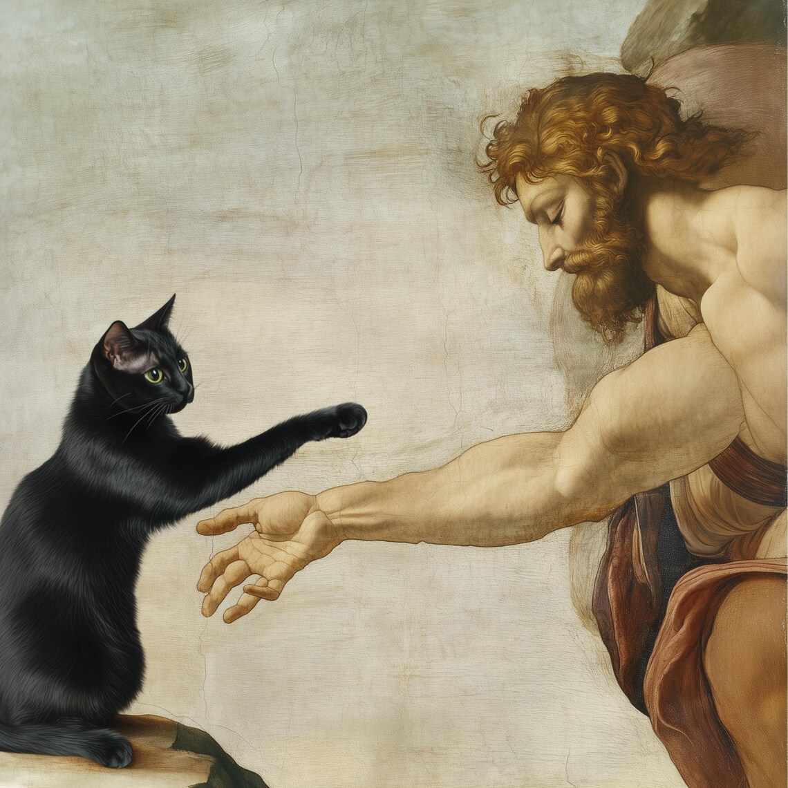 Creation Of Adam With Black Cat Classic Art Poster - Image 3