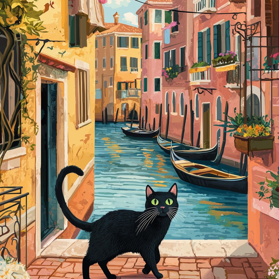 Venice Black Cat Poster, Eclectic Italy Wall Art - Image 3
