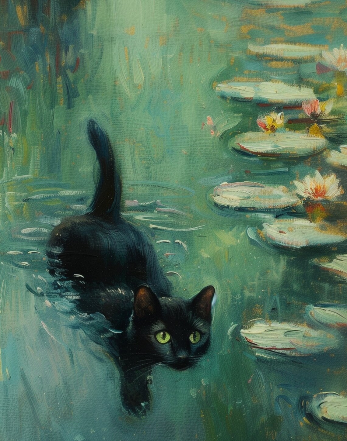 Monet-Inspired Black Cat Poster, Artist-Inspired Art Print - Image 3
