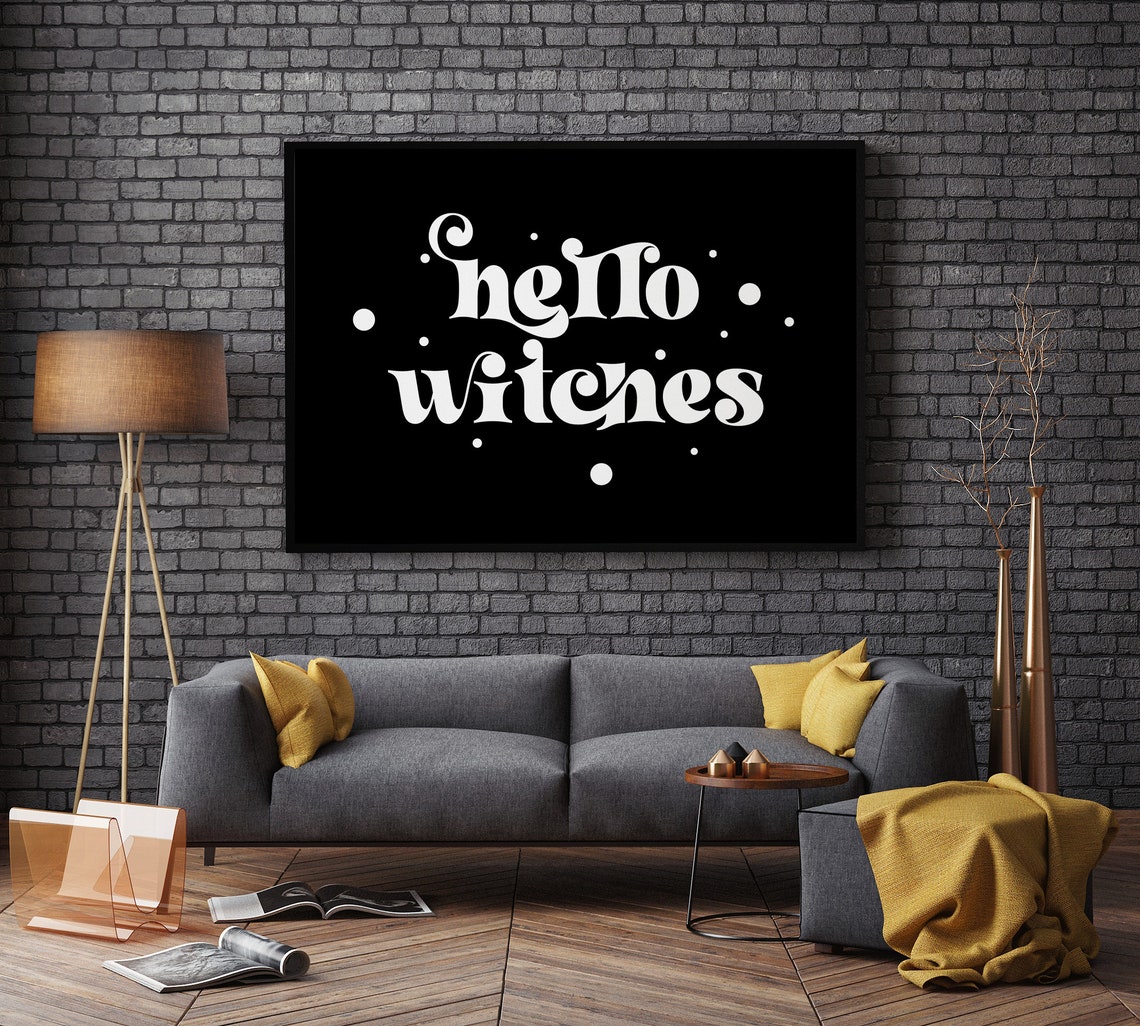 Hello Witches Retro White Script Spooky Halloween Sign Wall Print - Image 5
