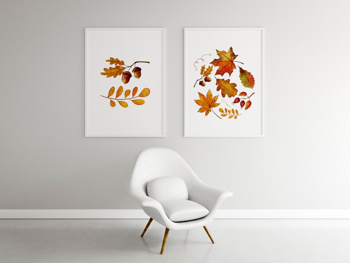 Scattered Autumn Leaves Watercolor Orange Fall Foliage Art Print - Image 4
