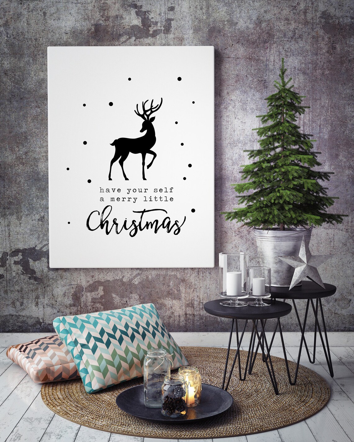 Have Yourself a Merry Little Christmas Reindeer Silhouette Art Print - Image 3