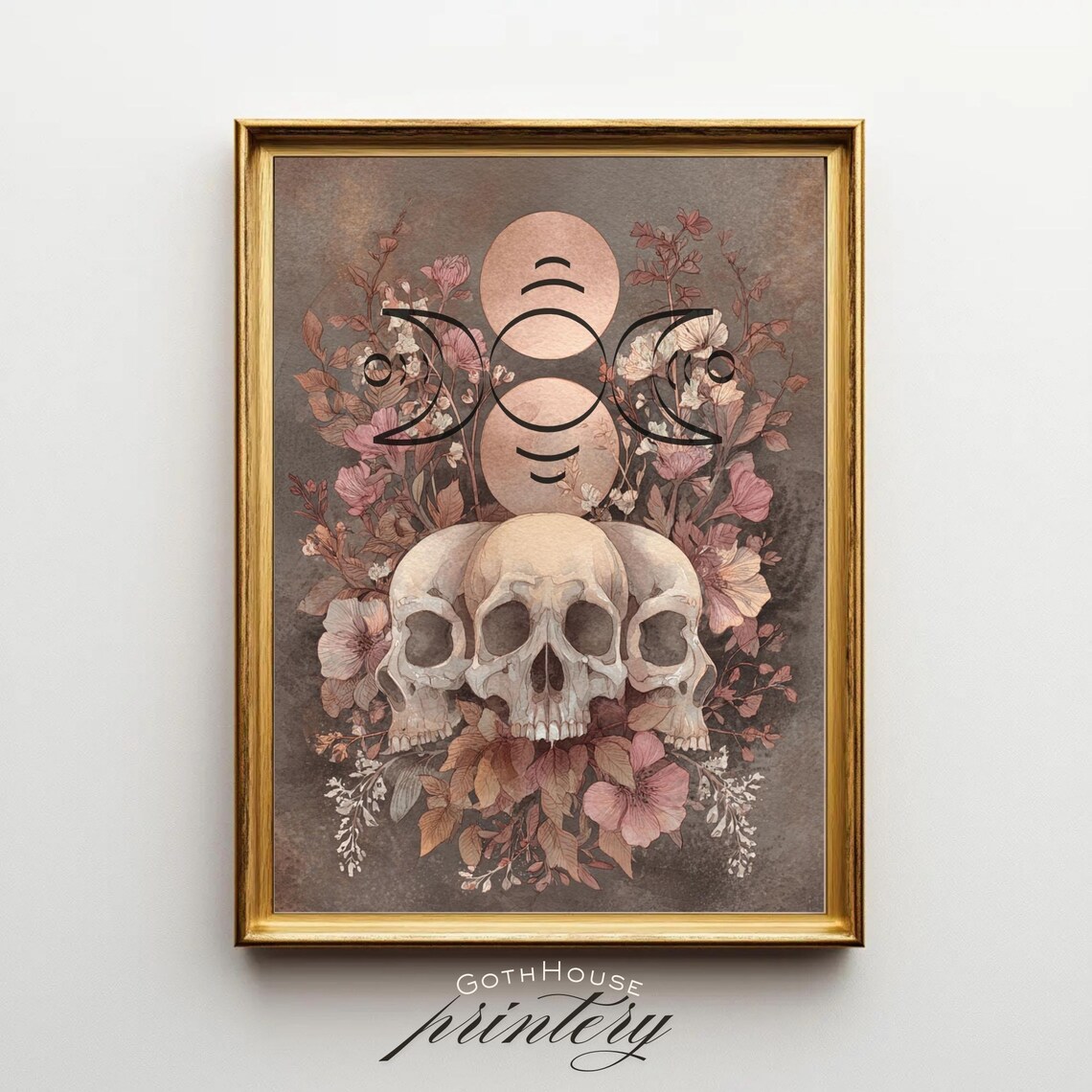 Moon Phase Skull Art Print, Boho Witchy Decor