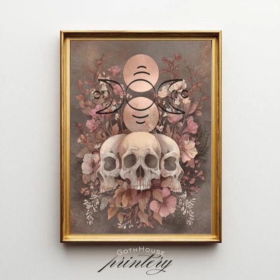 Moon Phase Skull Art Print, Boho Witchy Decor