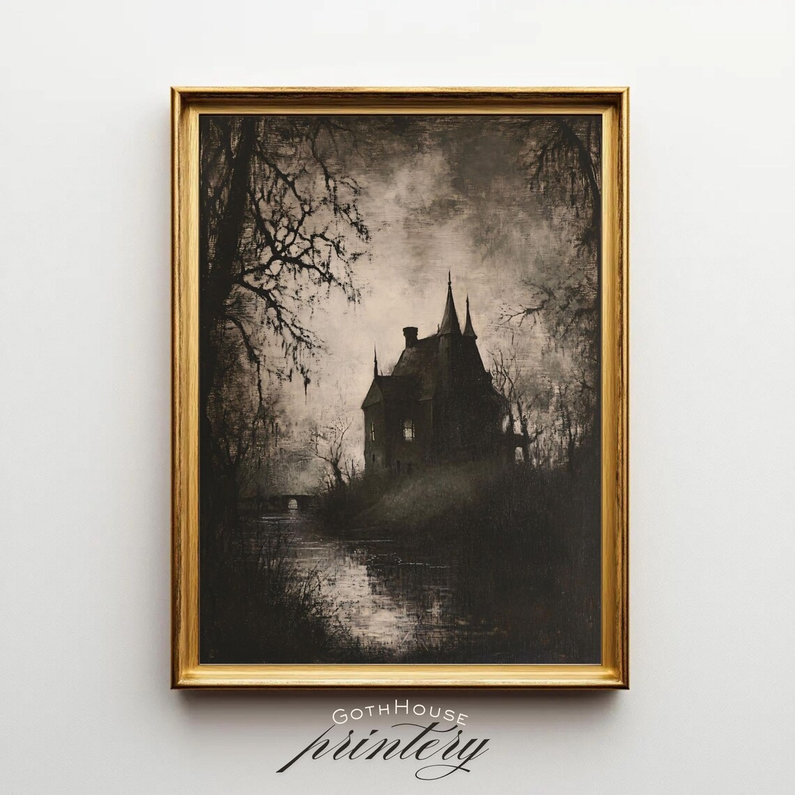 Haunted House Halloween Wall Art Print, Gothic