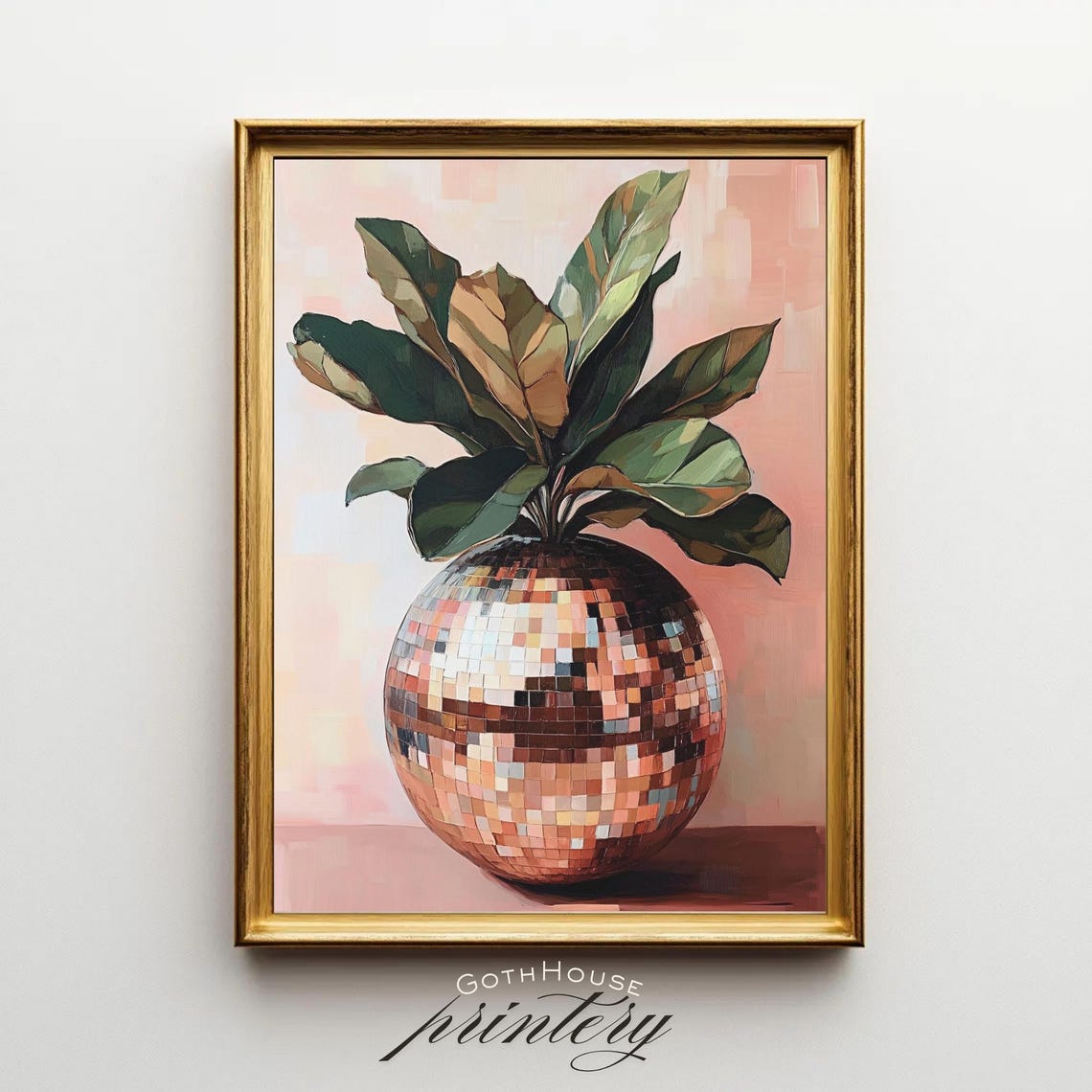 Disco Ball Planter Houseplant Retro Funky Boho Leafy Wall Art