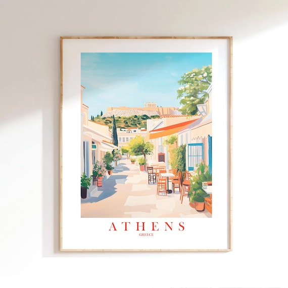Stunning Athens Greece Acropolis Old Street Vintage Travel Poster