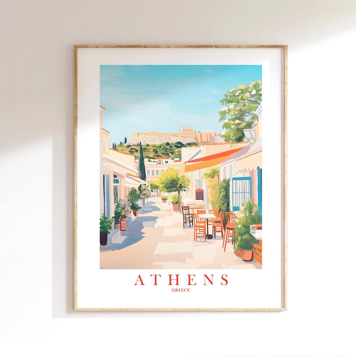 Stunning Athens Greece Acropolis Old Street Vintage Travel Poster