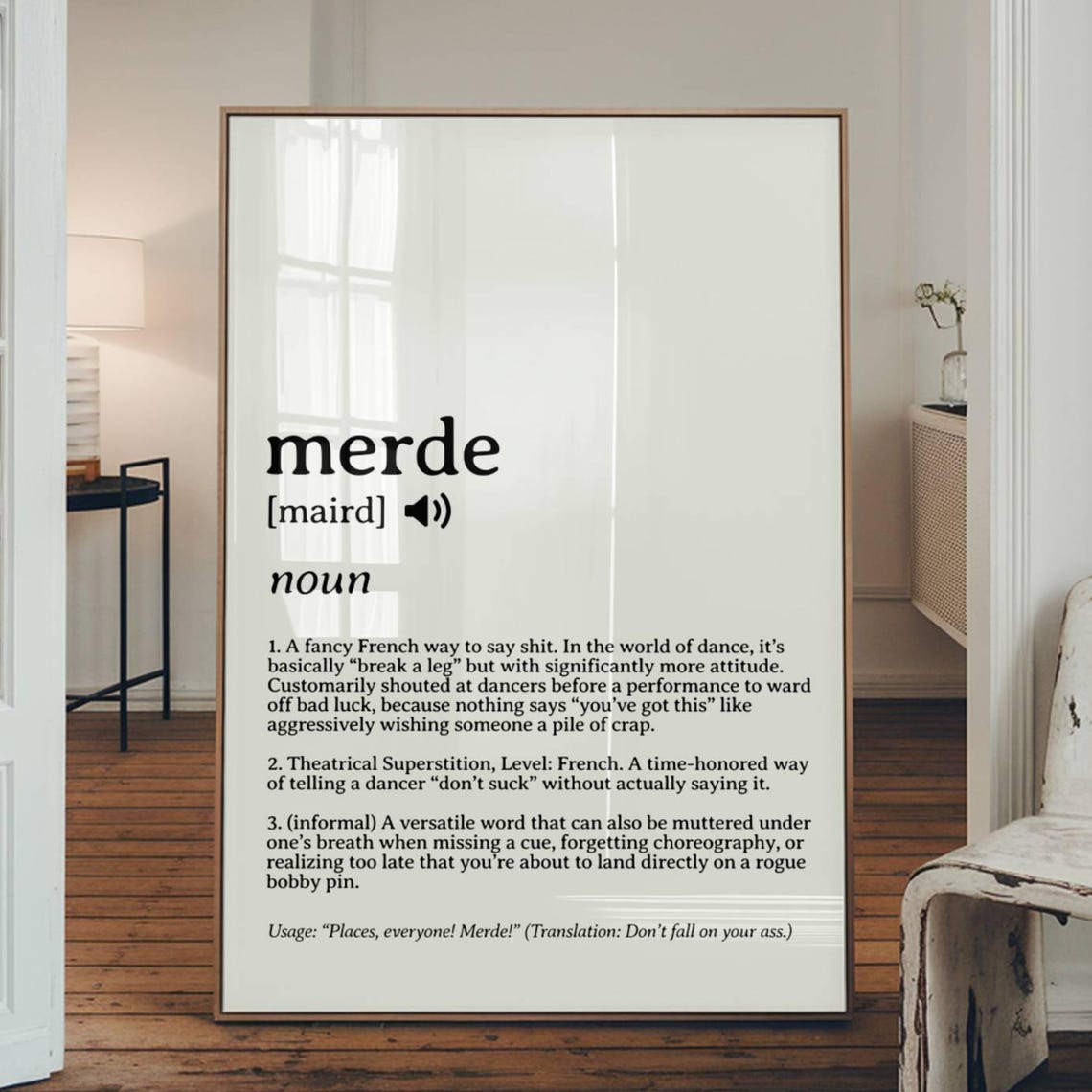 Funny Merde Definition Poster Wall Art Dance Studio Print Gift For Dancer Ballet Teacher Dressing Room Decor Break A Leg