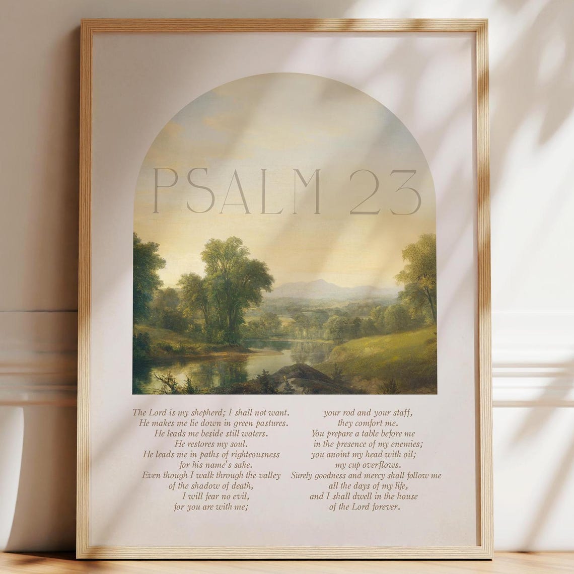 Psalm 23 Vintage Scripture Print Over Peaceful Lakeside Landscape View