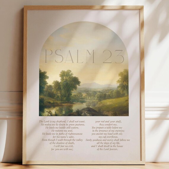 Psalm 23 Vintage Print Christian Scripture Peaceful Landscape