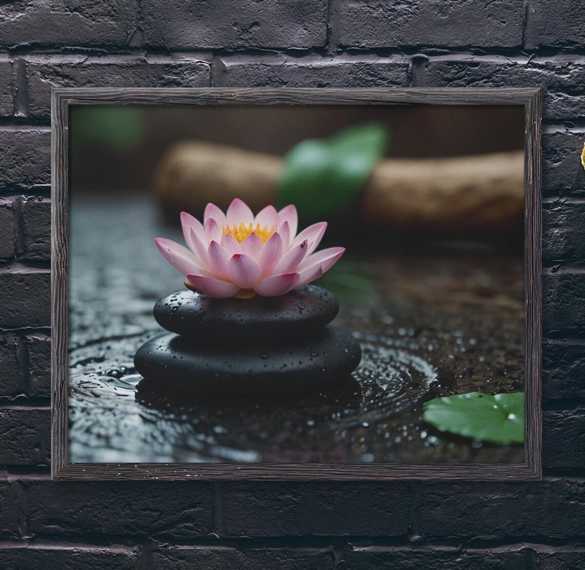 Pink Lotus Flower On Stacked Zen Stones Calm Water Wall Poster