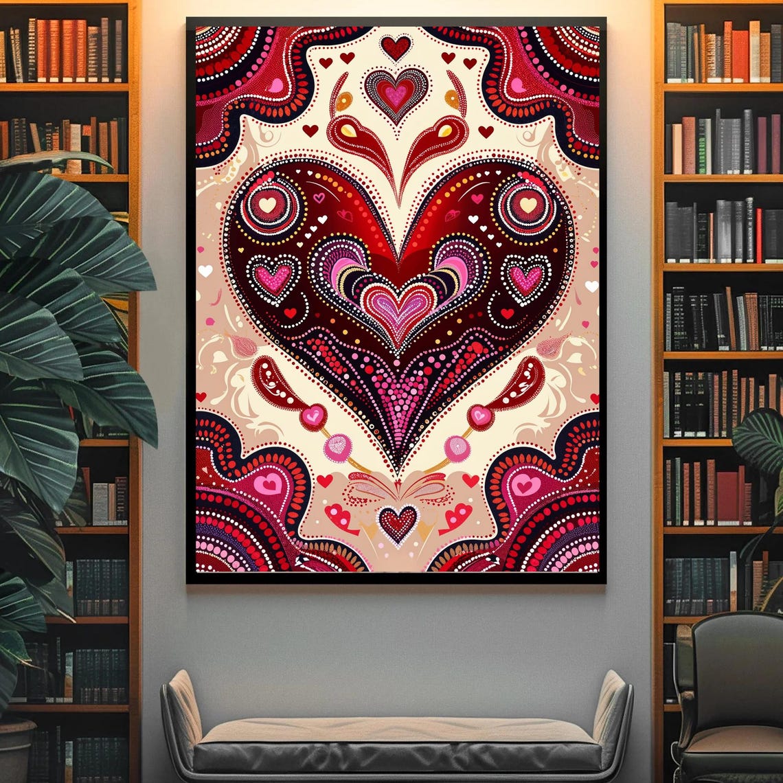 Aboriginal Dot Art Heart In Red And Pink Valentines Love Wall Poster - Image 4