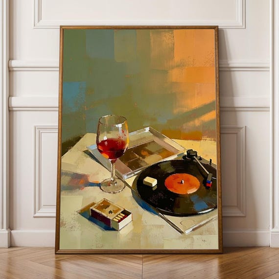 Vinyl Record Art Print Vintage Minimalist Red Wine Glass Poster