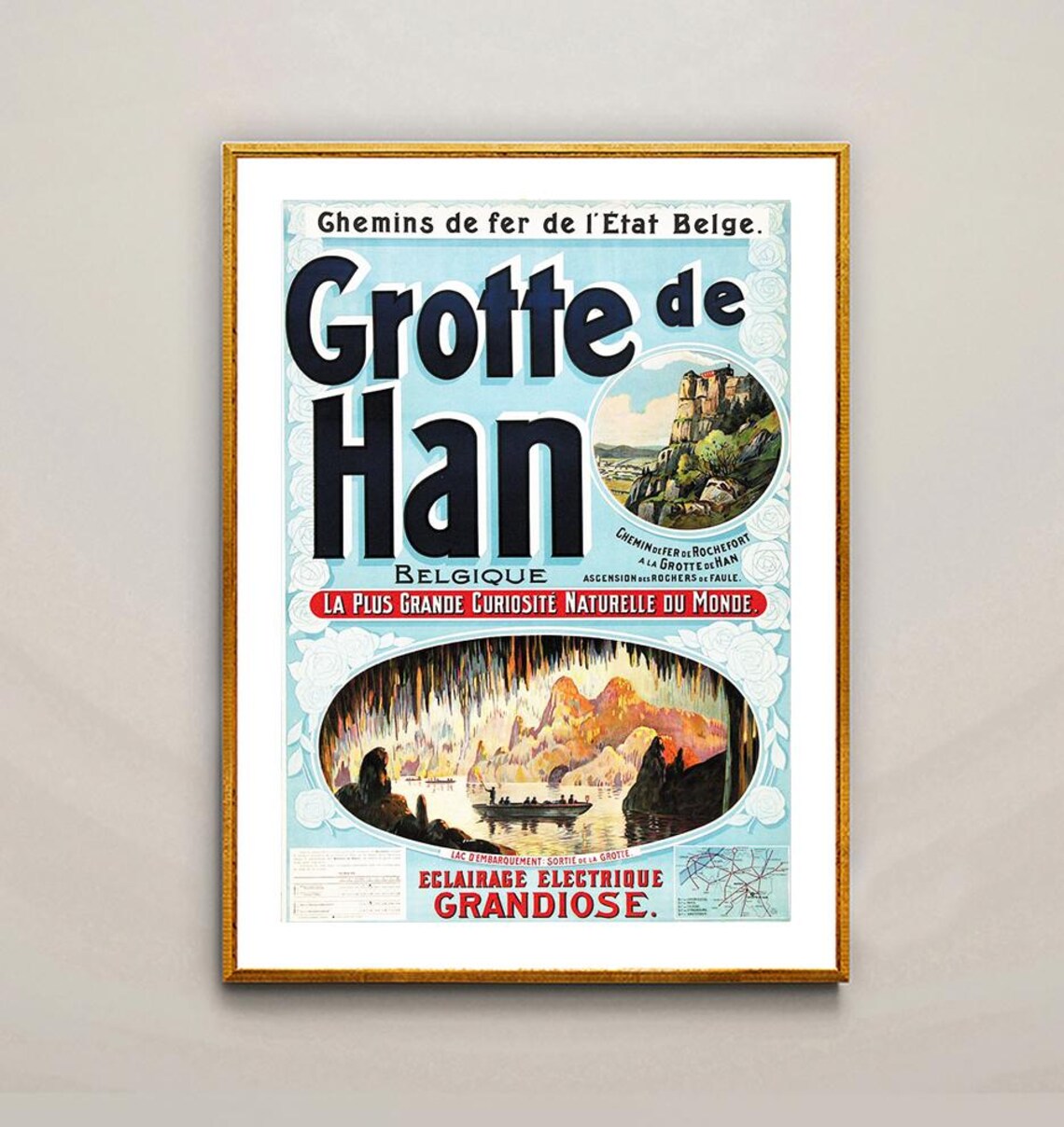 Grotte de Han Belgium Vintage Railway Cave Art Travel Poster - Image 2