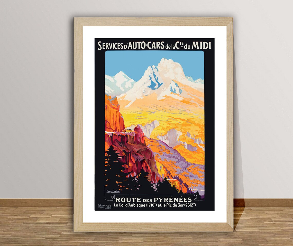 Pyrenees Route Des Pyrenees Vintage French Travel Poster Mountain Art