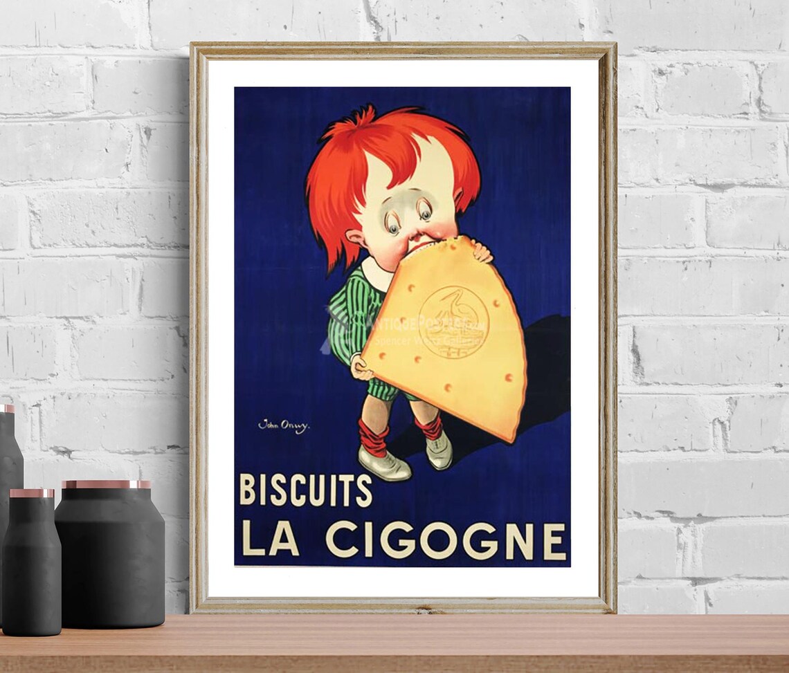 Biscuits La Cigogne Jean DOury Giant Cookie Boy Vintage Food Poster - Image 2