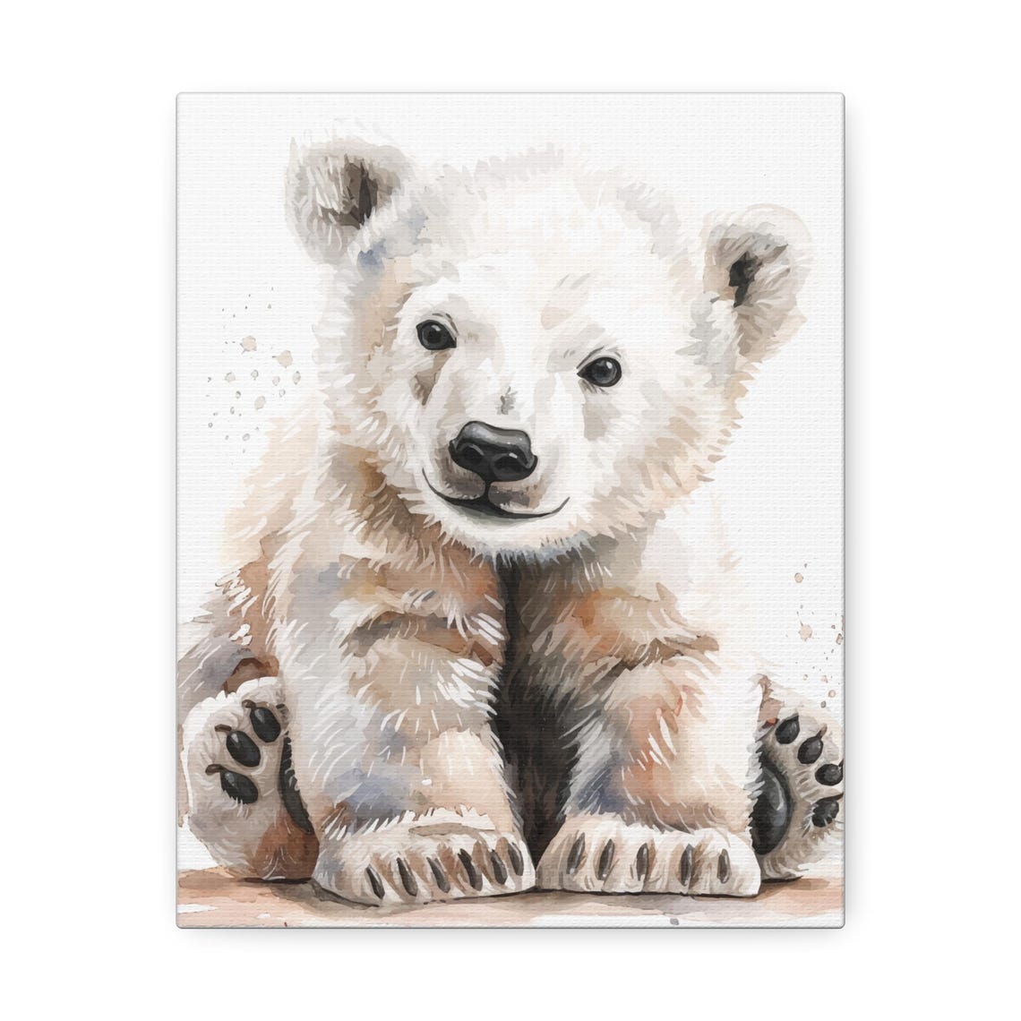 Baby Polar Bear Cub Sitting Soft Watercolor White Nursery Art Poster - Image 4